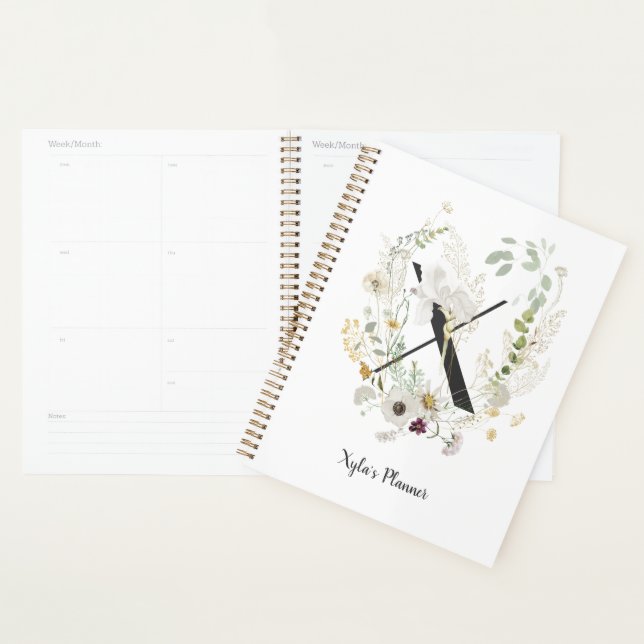 Agenda X inicial com flores de cor suave personalizadas (Exibição)