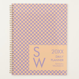 Agenda Xadrez Amarelo Lavanda Monograma Personalizado