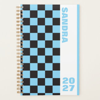 Agenda Xadrez Azul Bege Personalizado Nome Ano 2027 Espir
