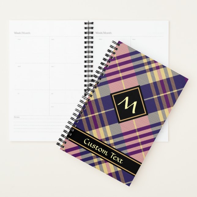 Agenda Xadrez azul, dourado e roxo (Exibição)