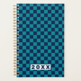 Agenda Xadrez Azul Teal Retro