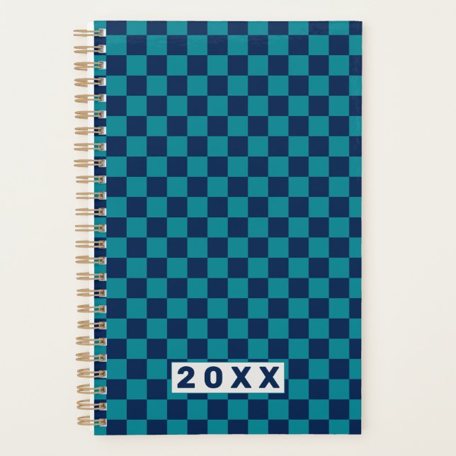 Agenda Xadrez Azul Teal Retro (Frente)