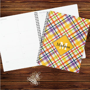 Agenda Xadrez Brilhante Monograma Amarelo