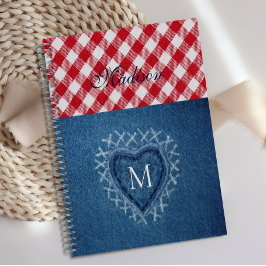 Agenda Xadrez Búfalo Plaid Vermelho Coração de Jeans Mono