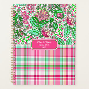 Agenda Xadrez de Dama Rosa de Arte Foliar