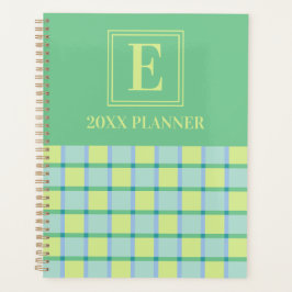 Agenda Xadrez Moderno Azul Verde Lima Monograma Personali