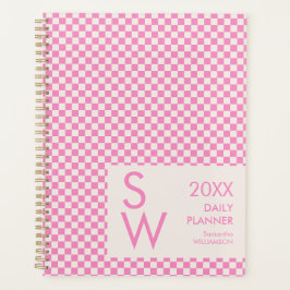 Agenda Xadrez Monograma Personalizado Rosa Creme