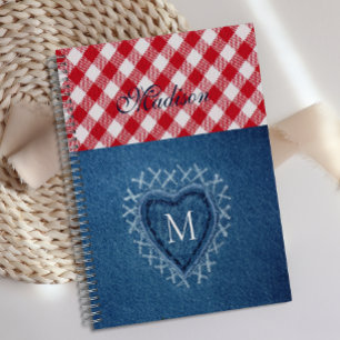 Agenda Xadrez Vermelha Buffalo Check Denim Heart Monogram