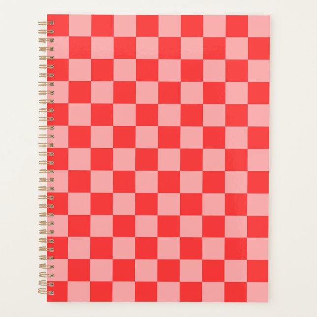 Agenda Xadrez Vermelho e Rosa Atraente (Frente)