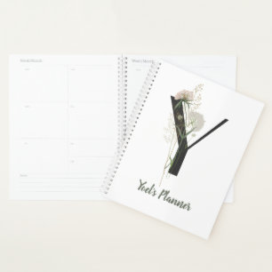 Agenda Y inicial personalizado com flor de cor suave
