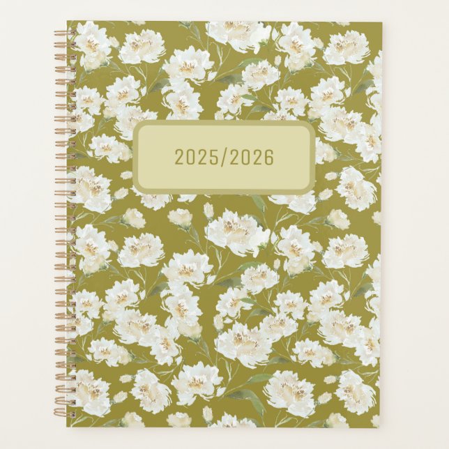 Agenda Yellow Green Cream Floral Planner (Frente)