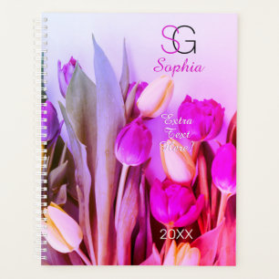 Agenda Yellow Violet Pink Tulips Nome Monograma Título An
