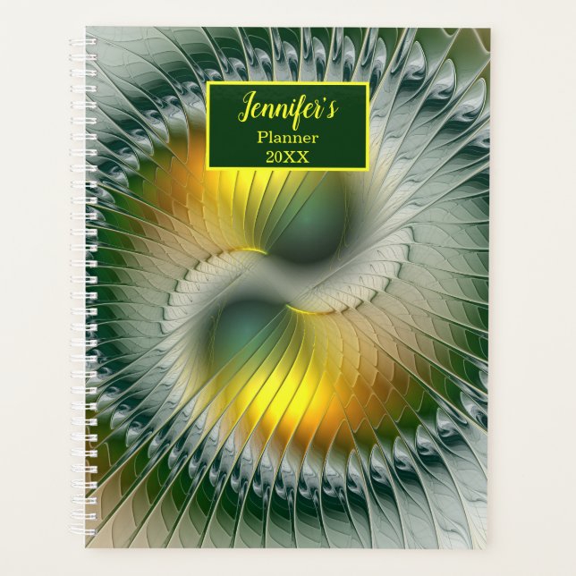 Agenda Yin Yang Green Yellow Abstrato Fractal Nome Própri (Frente)