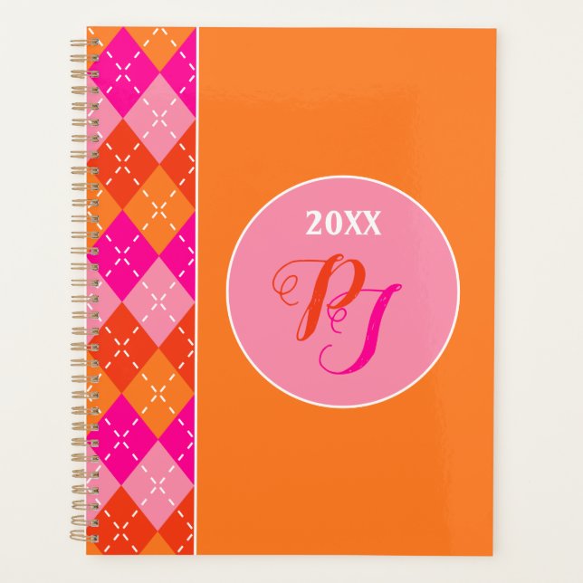 Agenda Yuppie Preppy Esportes Laranja Cor-de-Rosa Monogra (Frente)