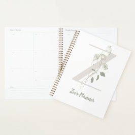 Agenda Z inicial personalizada com flor de cor suave