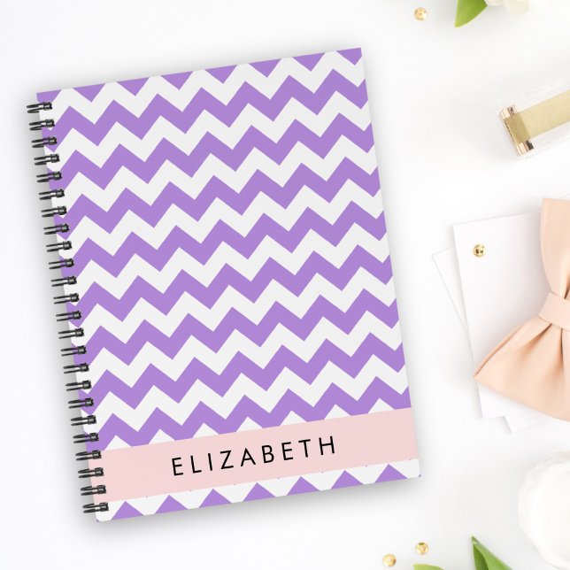 Agenda Zigzag Roxo, Chevron Roxo, Seu Nome (Criador carregado)
