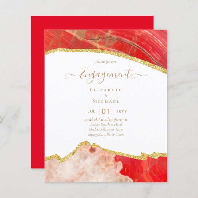 AGENTE ORÇAMENTAL Dourada Festa de noivado moderna (Frente/Verso)