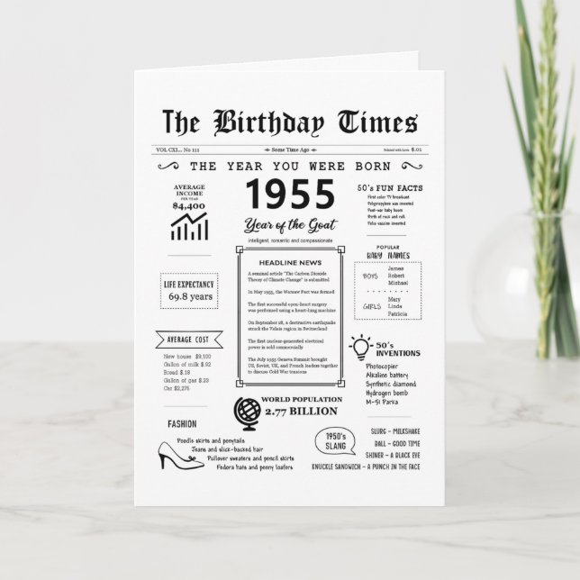 Agradecimento 1955 O Ano Em Que Era Nascer Cartão De Aniversário (Frente)