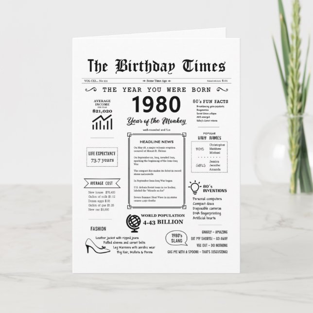 Agradecimento 1980 O Ano Em Que Era Nascer Cartão De Aniversário (Frente)