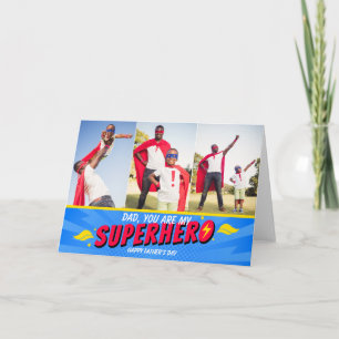 Agradecimento 3 Fotos Cartão de Dia dos Pais Super-herói Cômico