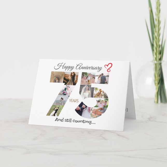 Agradecimento 75º Cartão com fotos de aniversário de casamento (Frente)