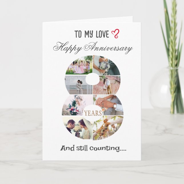 Agradecimento 8 anos de Cartão com fotos de aniversário de casam (Frente)