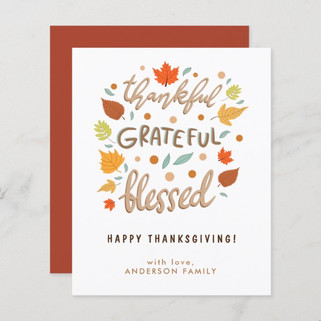 Agradecimento Agradecido Abençoado Dia de Ação de  (Frente/Verso)