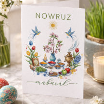 Aquarela Floral Nowruz Mubarak - Cartão de Boas Fe