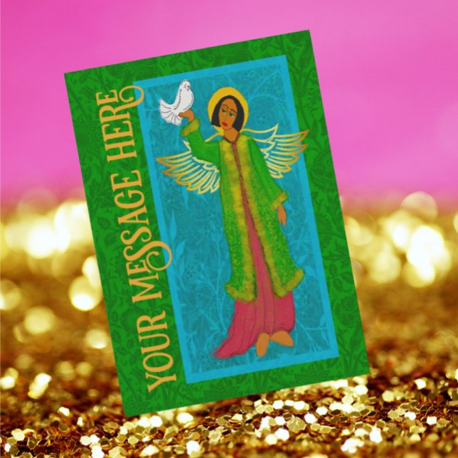 Agradecimento Art Nouveau William Morris Cartão de Natal Retroat (Art Nouveau Angel with dove.
Personalize it!)