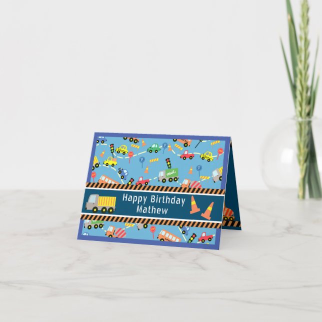 Agradecimento Azul de transporte. Cartão de Aniversário (Frente)