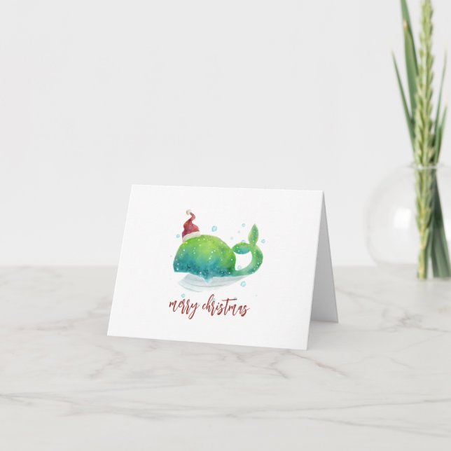 Agradecimento Baleia branca com cartão de Natal Hat (Frente)