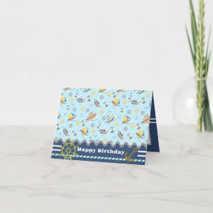 Agradecimento Barcos Diversão Azul. Cartão de Aniversário