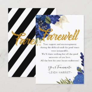 Agradecimento Blue Floral Elegante Saindo do Coworker Cartão de 