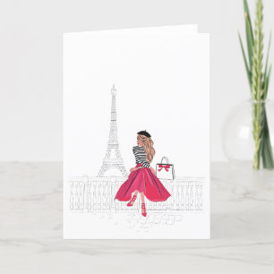 Agradecimento Bonjour Paris! Mulher por cartão de torre Eiffel