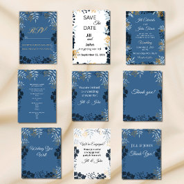 Agradecimento Botânico Azul de Casamento Elegante