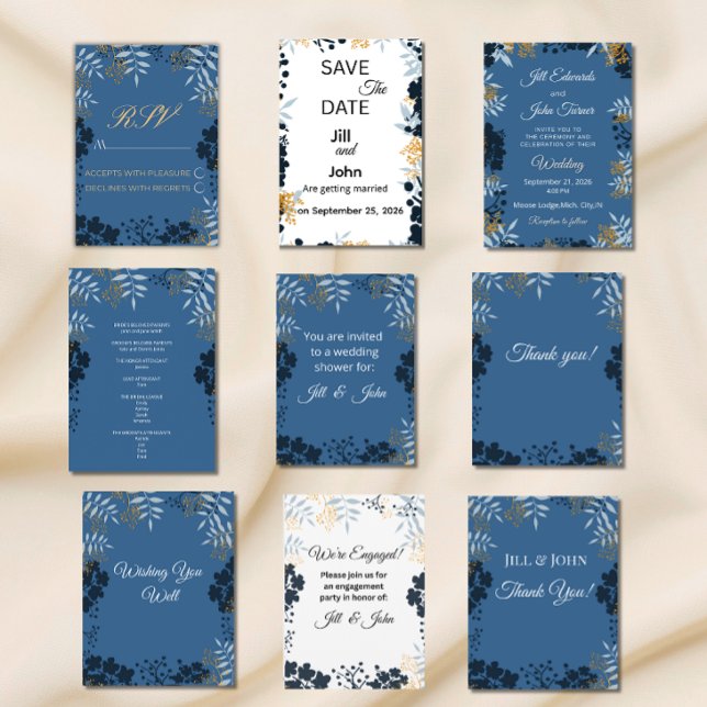 Agradecimento Botânico Azul de Casamento Elegante (Criador carregado)