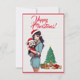 Agradecimento Cachorro Gato-Gato Com Cartão Xmas De Rapariga