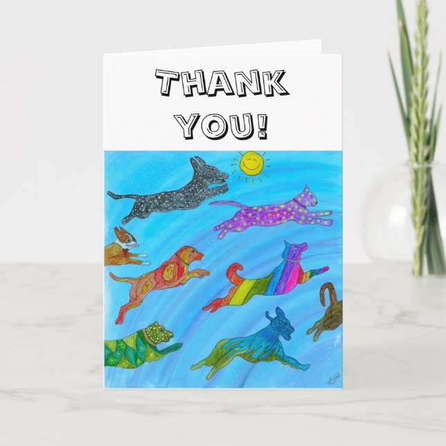 Agradecimento Cachorros e Gatos Bonitos Pulando para Cartão de S (Frente)