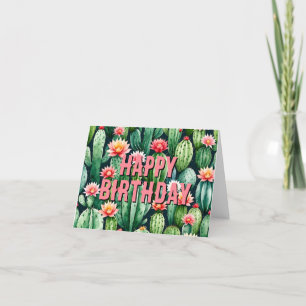 Agradecimento cactus suculents watercolor Cartão de aniversário