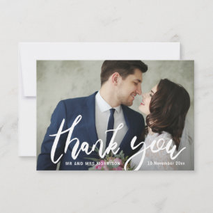 Agradecimento cartão com fotos de casamento da tipografia do pin