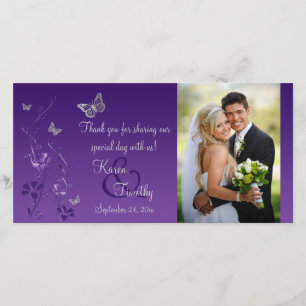 Agradecimento Cartão com fotos de Casamento Floral de Borboleta