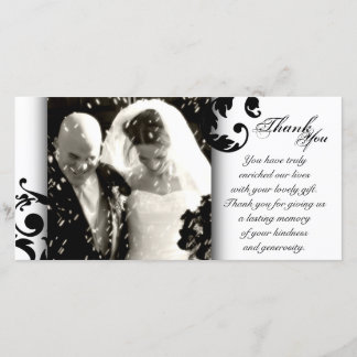 Agradecimento Cartão com fotos de casamento Obrigado - Preto e B