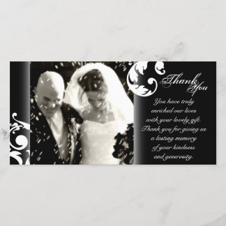 Agradecimento Cartão com fotos de casamento Obrigado - Preto e B