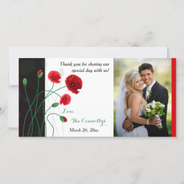 Agradecimento Cartão com fotos de casamento | Poppies vermelhos