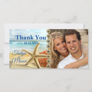 Agradecimento Cartão com fotos de cena de praia de casamento tro
