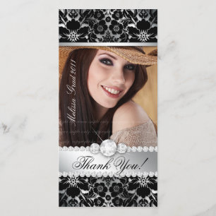 Agradecimento Cartão com fotos de Graduação Floral Damasco Pr