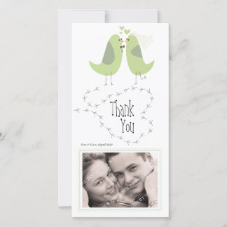 Agradecimento Cartão com fotos De Pássaros De Amor Verde