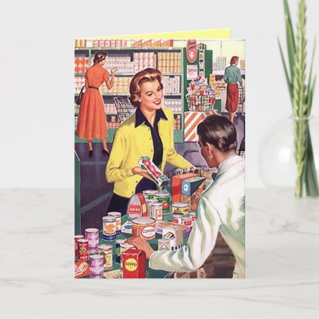 Agradecimento Cartão com Lady Feliz na Loja de Compras de Saída (Frente)