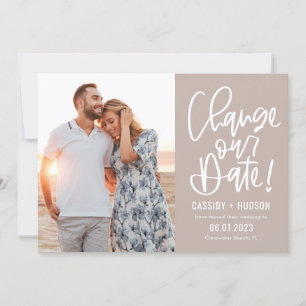 Agradecimento Cartão de Alteração de Data de Casamento com Escri