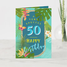 Cartão de Aniversário Anual Verde-água Paraíso Tro